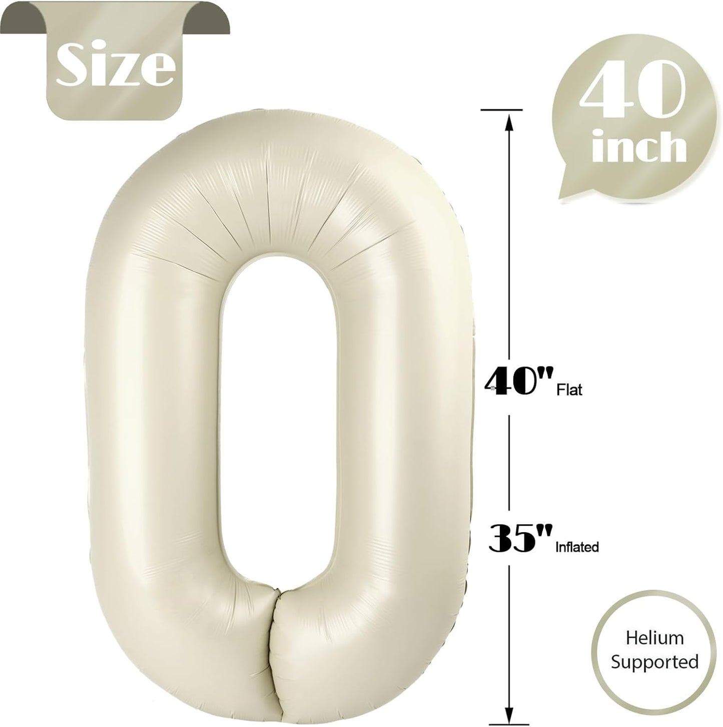 Skiennix Cream Number Balloon - 40 Inch Birthday Decoration | Elegant 0 Number for Parties
