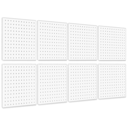 BELLO YON 8Pcs Pegboard, Peg Board, Metal Pegboard Wall Organizer Panels Accessories, Mount Display Pegboard Kits for Walls Garage Craft Room Office Workshop, Easy Installation (White)
