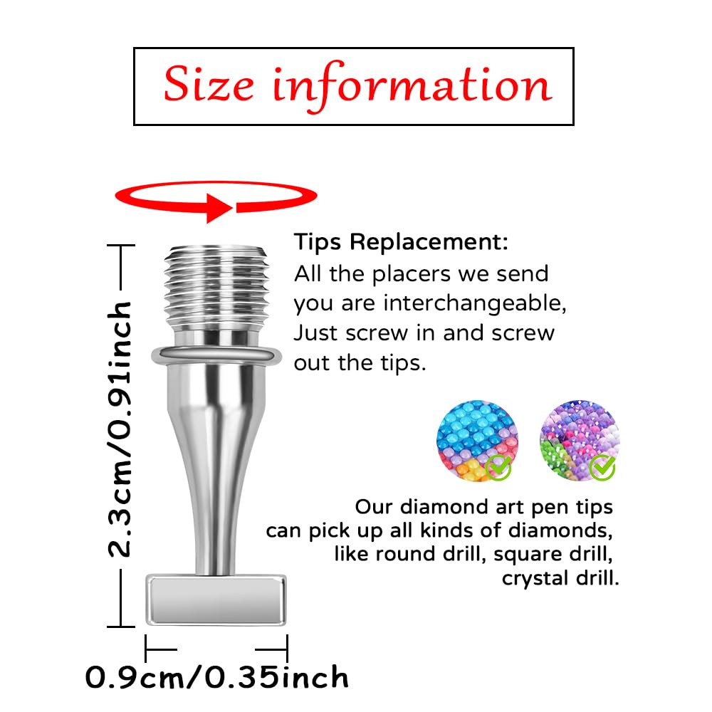Praise V Do Thin Version Stainless Steel Diamond Painting Art Drilling Pen Kit with Screw Silver Metal Tips Nib Placer Roller Tool Accessories, Ergonomic Diamond Art Pen for 5D Diamond Paint Bead Dot