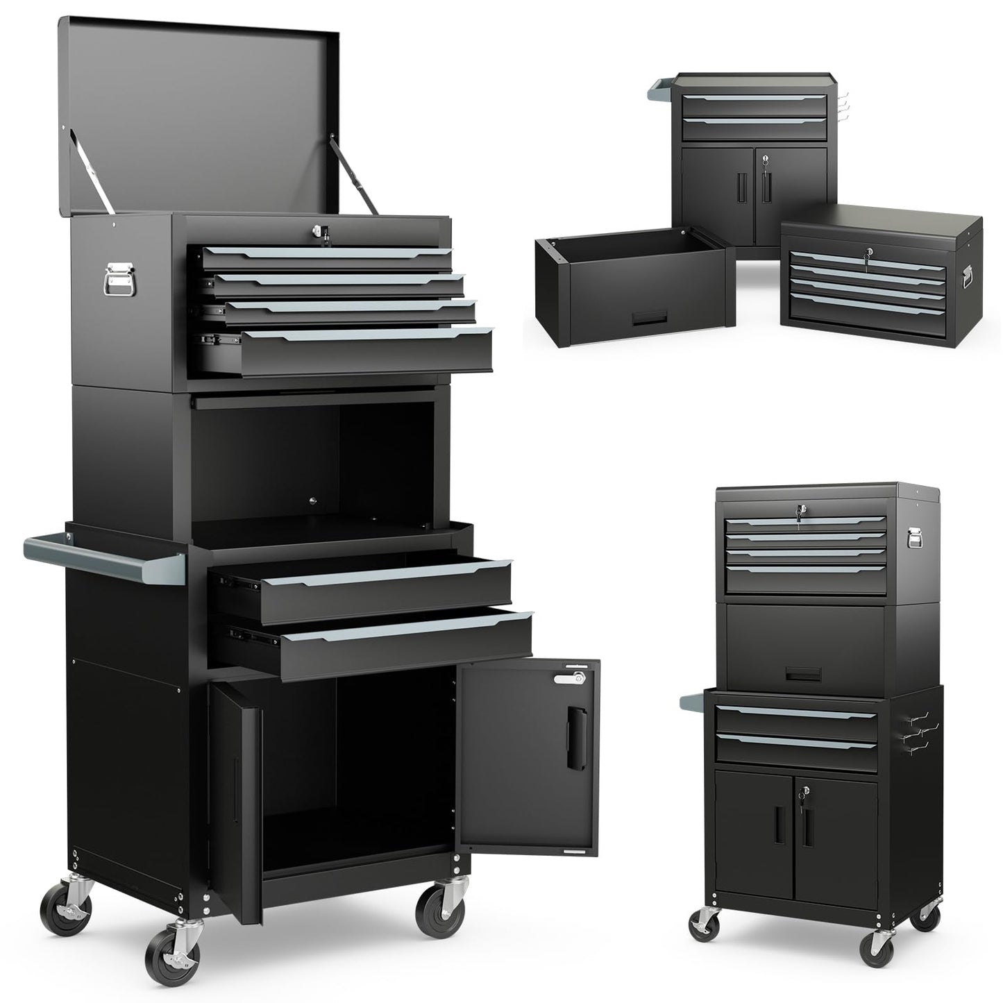 ERGOMASTER Large Rolling Tool-Chest Dentproof with 6 Drawers Heavy Duty Tool-Cabinet on Wheels Lockable and Lock System for Garage Workshop(28 x 13 x 53''-Black)