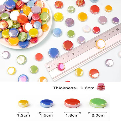 MUCOFEI Mosaic Tiles for Crafts, 1.1LB Bulk Mix Round Iridescent Mosaic Glass Pieces for DIY Craft Art, Flowerpots, Vases, Cups, Garden Decor Mosaic Supplies