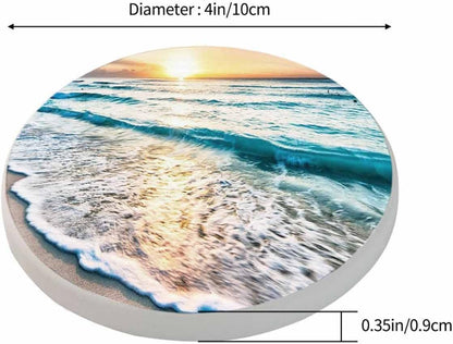 Pznen Sunset Summer Set 2 Beautiful Sea Wave and Sky at Cup Coasters for Table Clear Coast Beach Seascape Travel