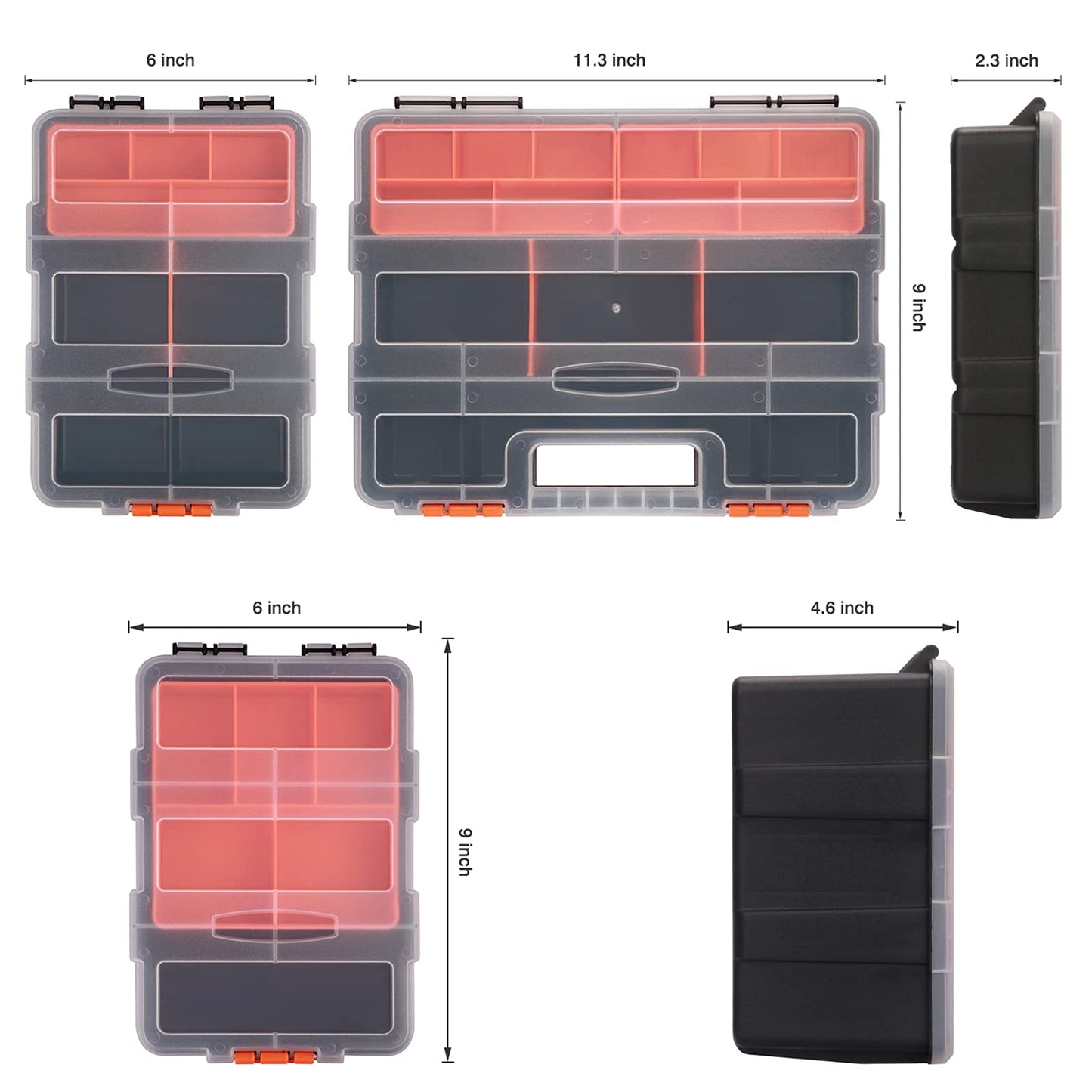 CASOMAN Hardware & Parts Organizers, 4 Piece Set Toolbox, Compartment Small Parts Organizer, Versatile and Durable Storage Tool Box