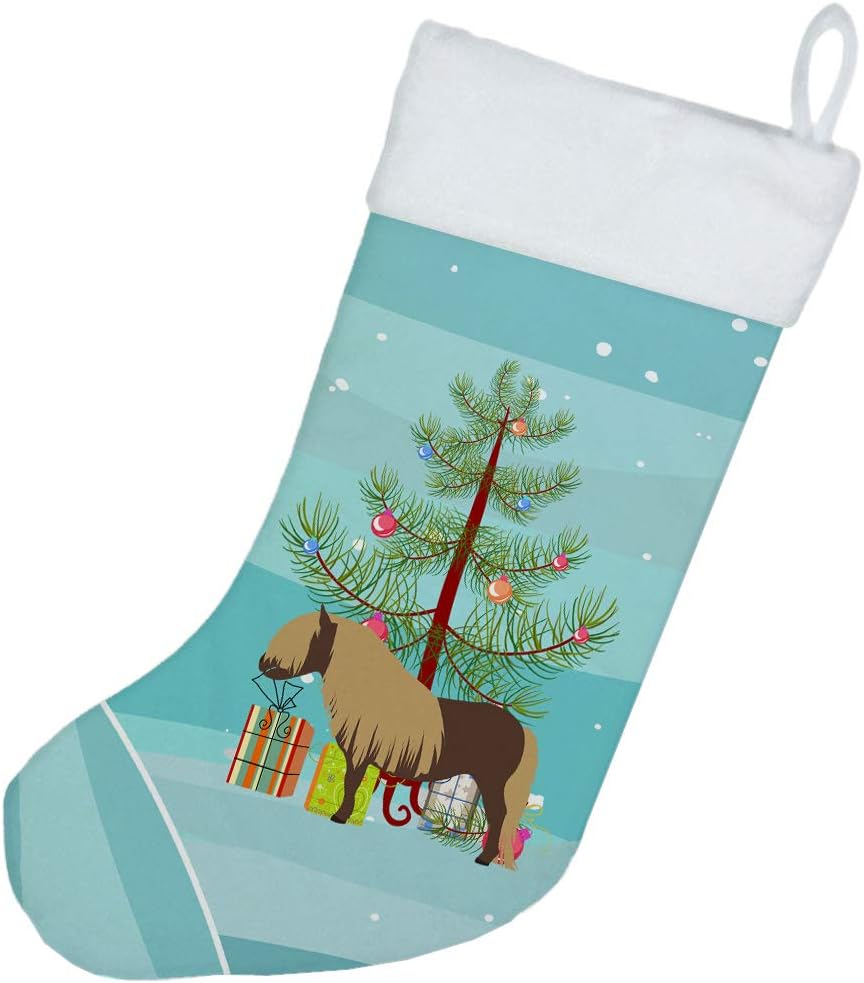 Caroline's Treasures BB9281CS Shetland Pony Horse Christmas Stocking, Teal Fireplace Hanging Holiday Decor
