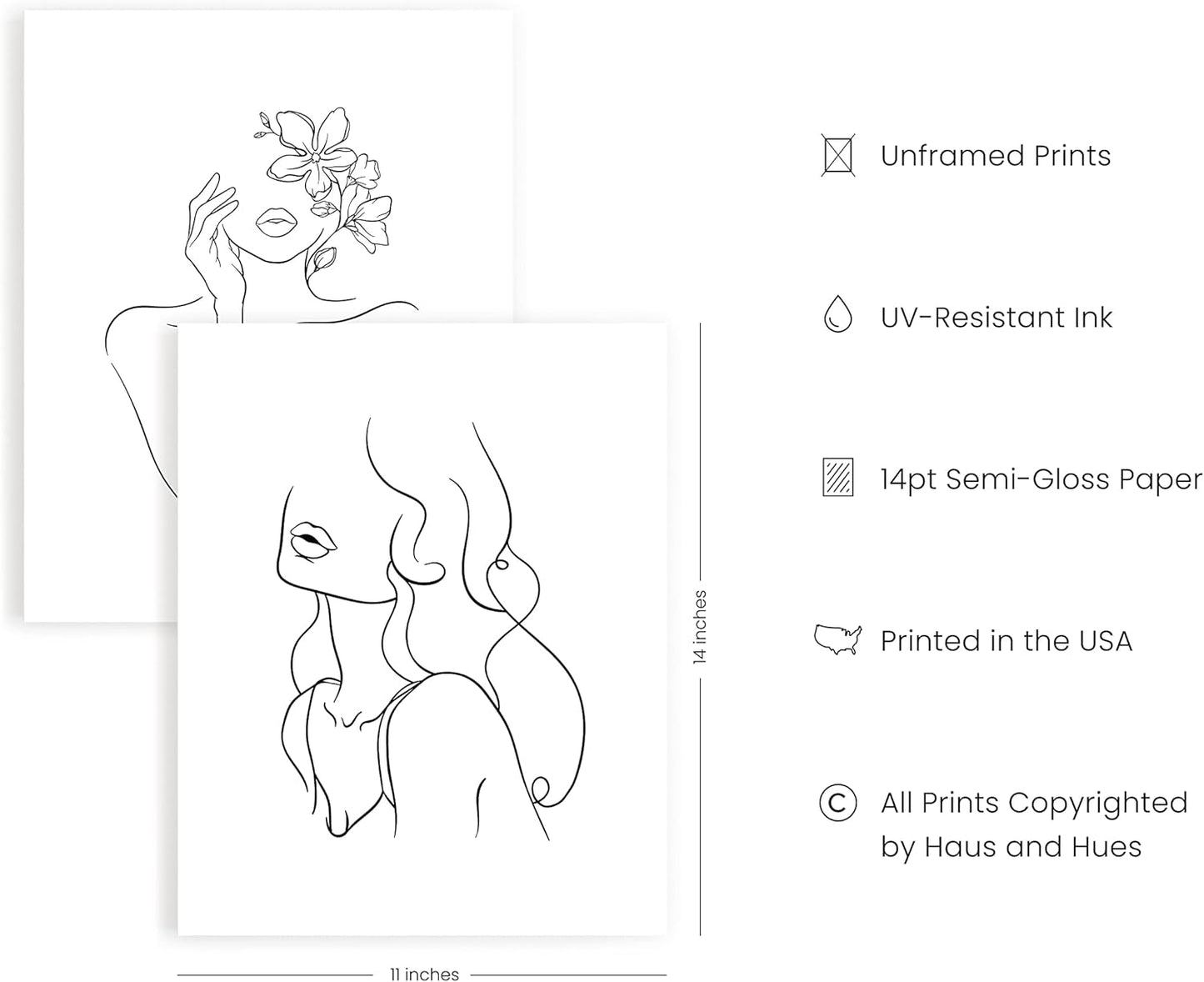 RipGrip Minimalist Line Art Prints Set of 4, Aesthetic Black and White Wall Art Painting (Unframed, 11x14)