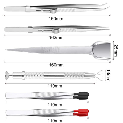FAURAPMNG 6 Pack Diamond Stone Tweezers Set, Stainless Steel Precision Jewelry Tweezers, Gemstone Grabber Pickup Tool for Crafts Beads