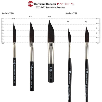 Borciani e Bonazzi Hidro Synthetic Sword Striper Liner Brushes for Fine Lines & Lettering - Sizes 18 - Extra Short Handle, Handcrafted in Italy, Cruelty-Free
