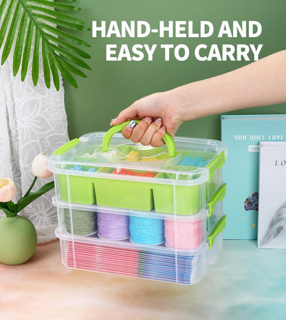 Eppingwin 3 Layers Craft Storage Box, Storage Bins with Lids, Plastic Storage Container Box with Removable Bin, Organizer for Tools, Beads, Sewing (Orange)