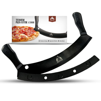 12-Inch Pizza Cutter Rocker Blade – Stainless Steel Mezzaluna Knife with Titanium Coating – Large Professional Pizza Cutter with Protective Cover – Dishwasher Safe