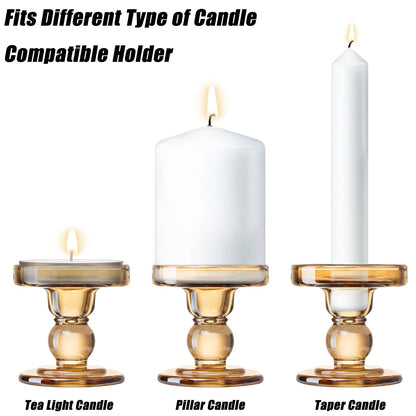 DreamsEden 1 Pairs Amber Glass Candle Holder, Set of 2 Crystal Clear Candlestick Stand for Pillar Taper Tealight Candle Elegant Candelabra Table Centerpiece Home Living Room Wedding Dinner Party Decor