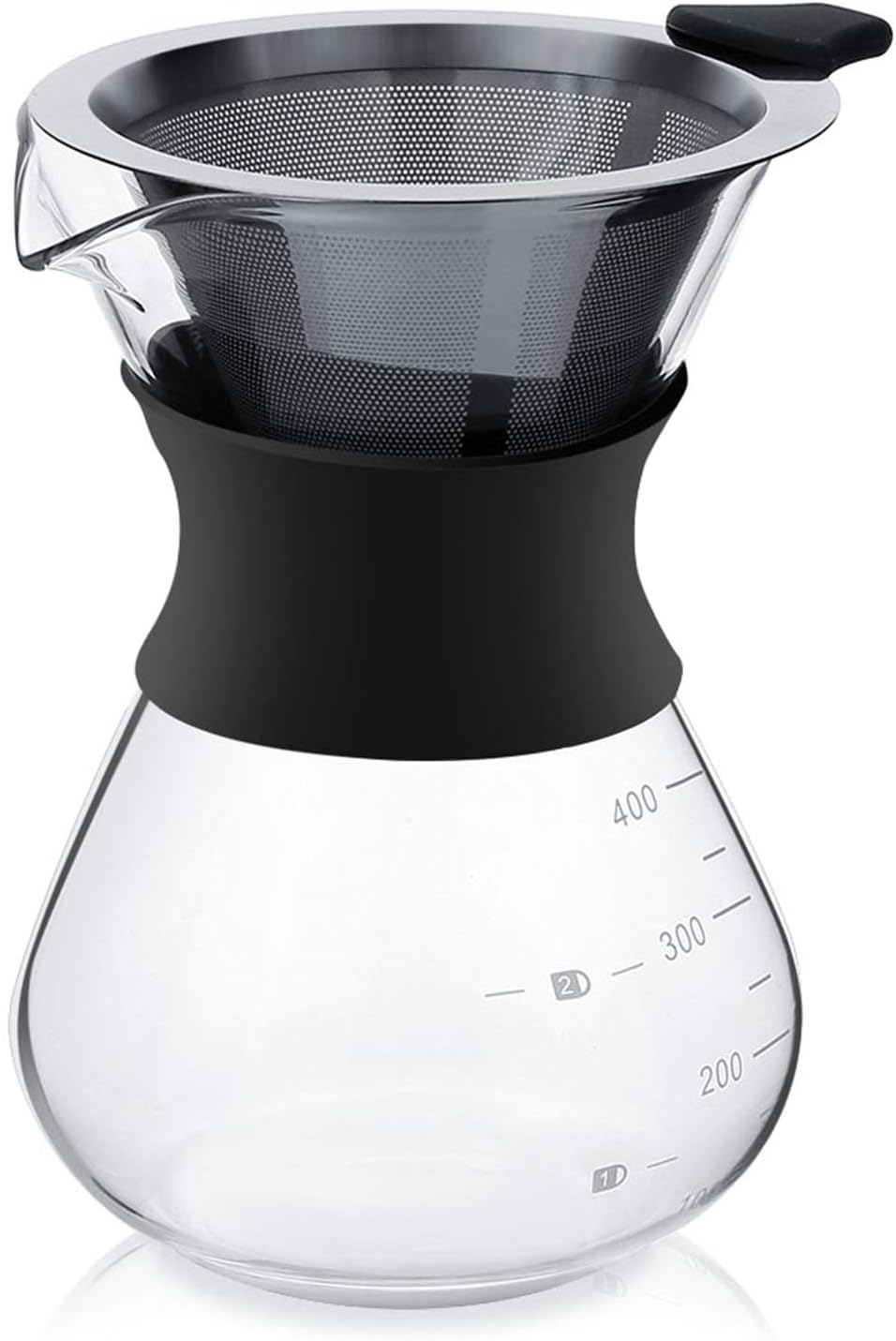 GOWENIC Pour Over Coffee Maker, Heat-resistant Borosilicate Glass Manual Dripper Brewer with Stainless Steel Filter