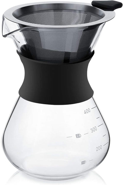 GOWENIC Pour Over Coffee Maker, Heat-resistant Borosilicate Glass Manual Dripper Brewer with Stainless Steel Filter