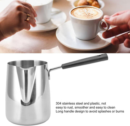 Long Handle Coffee Toroid Pitcher, 304 Stainless Steel Decanter, Rustproof Milk Frother Pitcher for Home Coffee Shop