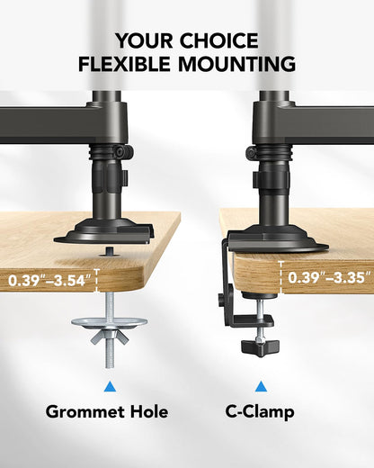 HUANUO 17-32 Inch Dual Monitor Stand, Gas Spring Dual Monitor Mount, Monitor Stand 2 Monitors, Ergonomic Adjustable Tilt/Swivel/Rotate, Weight Max 19.8 lbs, VESA 75/100mm
