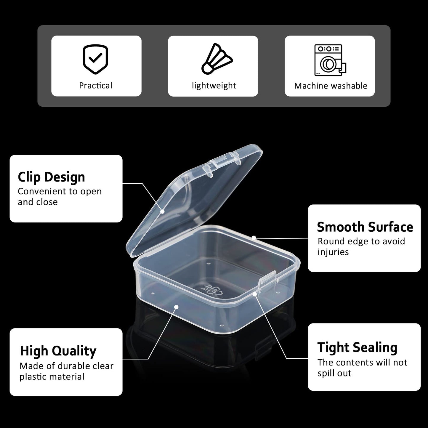 SATINIOR 100 Pcs Clear Plastic Beads Storage Containers Box Small Clear Boxes with Hinged Lid Plastic Case Mini Square Arts Crafts Storage Organizers for Small Items(2.1 x 2.1 x 0.8 Inch)