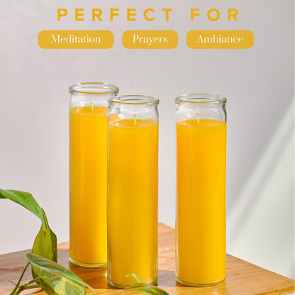 Simply Soson 2x8 inch Yellow Devotional Candles in Glass Jar - 3 Pack - 90 Hours – Prayer Candle - Tall Pillar Candles for Religious, Memorials, Party Decor