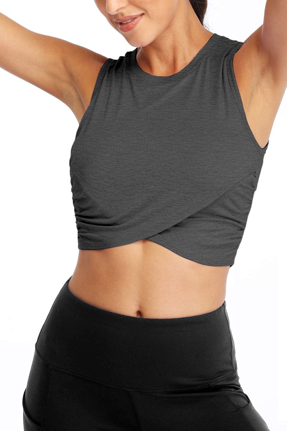 Sanutch Workout Fitness Casual Basic Crop Tops Athletic Gym Crop Tops Cropped Tank Tops for Women Heather Gray M
