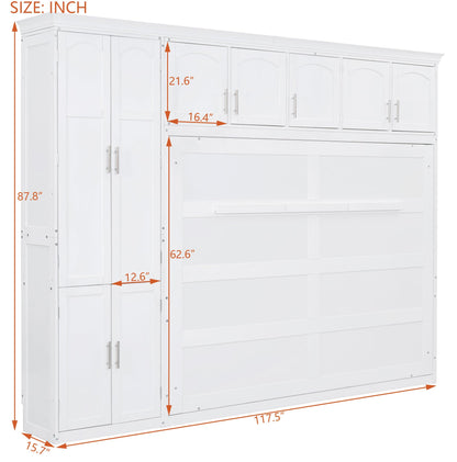 Merax Queen Size Murphy Bed Wall Bed with Cabinets,White