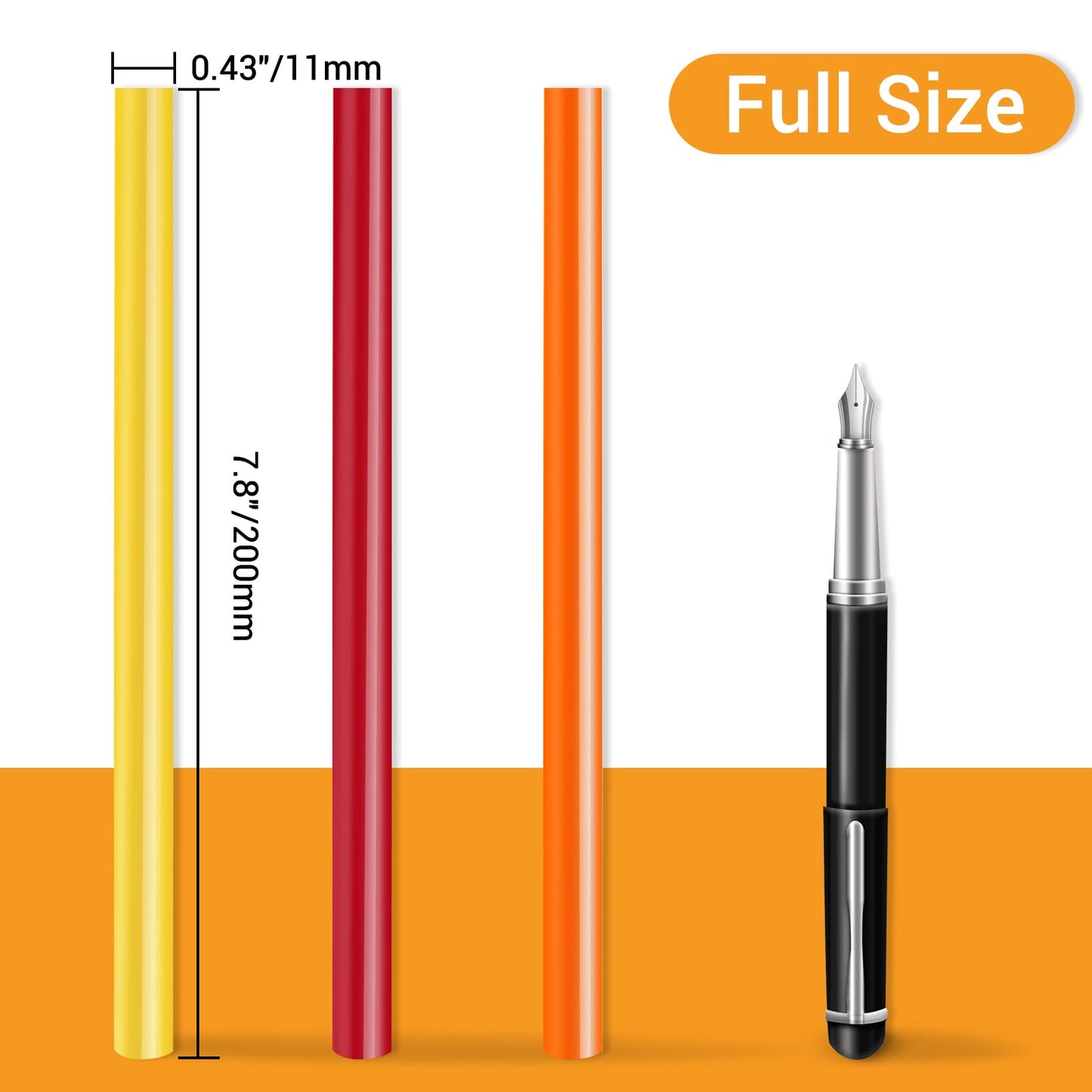 Manarty 24 PCS 8" Long x 0.43" Dia Color Hot Glue Sticks Full Size and 48 PCS 0.27" Dia x 4" Long Mini White Hot Glue Sticks