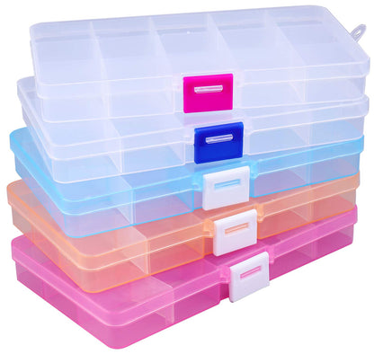 Lawei 15 Pack Plastic Jewelry Box - 15 Grid Organizer Storage Box with Adjustable Dividers Plastic Compartment Container for Bead Jewelry Craft Tackles