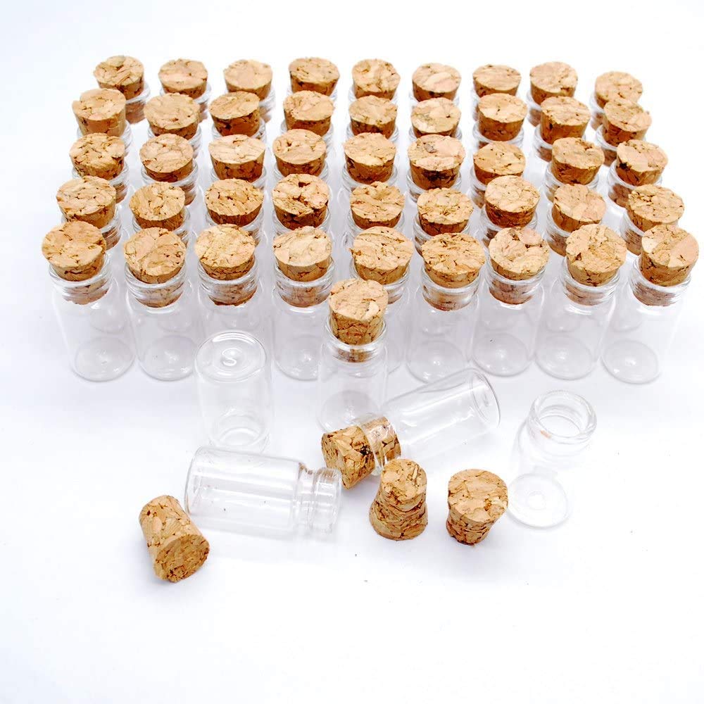 Healthcom 0.5ML Cork Bottles Vials Clear Glass Bottles Mini Tiny Jars Bottles With Corks Miniature Glass Bottle With Cork Empty Sample Jars Small,100 Botlles + 100 Screws
