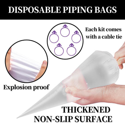 Skiennix Beginner Cake Decorating Kit - 50 Pcs Disposable 12-Inch Piping Bags & 3 Cake Scrapers | Anti-Burst Icing Bags for Frosting, Cookies & Cupcakes
