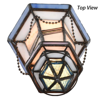 Bieye L10776 Lighthouse Tiffany Style Stained Glass Accent Table Lamp Night Light for Home Decoration (5x5x11, Blue)