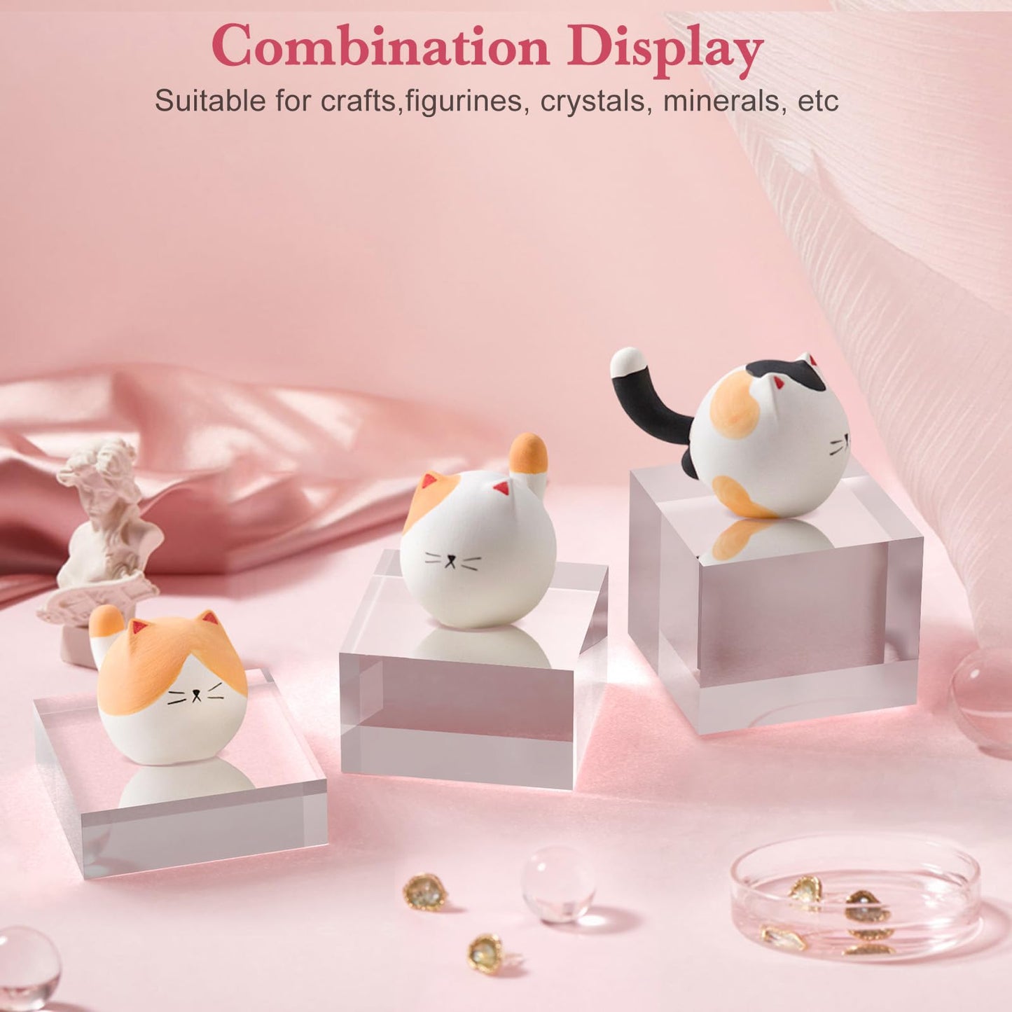 SAMYUCHO Acrylic Base Stand 3 Pack 3 X 3 Inch Acrylic Blocks for Display Trophy Base Clear Square Cube Riser Display Cylinder Pedestal Stands for Collectibles Jewelry Props Food Display 3 Size