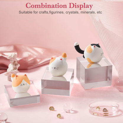 SAMYUCHO Acrylic Base Stand 3 Pack 3 X 3 Inch Acrylic Blocks for Display Trophy Base Clear Square Cube Riser Display Cylinder Pedestal Stands for Collectibles Jewelry Props Food Display 3 Size
