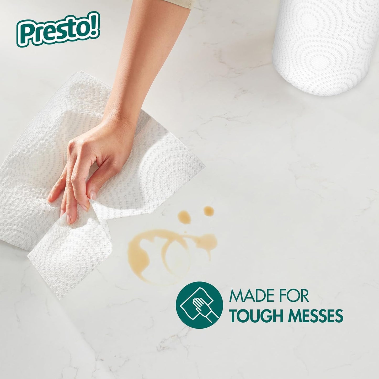 Amazon Brand - Presto! Flex-a-Size Kitchen Paper Towels, Strong and Absorbent, 128 Sheet Family Roll, 16 Rolls (8 Packs of 2)