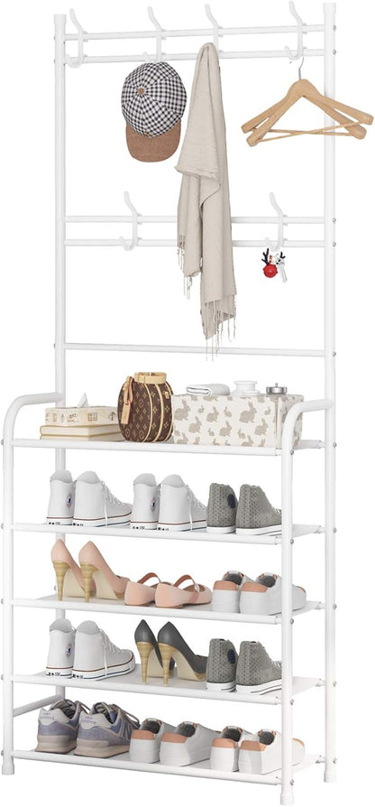 5-Tier 15-20 UDEAR Entryway Coat Rack - Large Space, Shoe Storage, Hanging & Storage, Pairs, Multifunctional White
