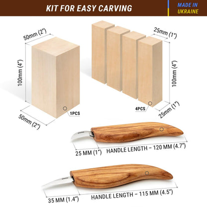 BeaverCraft Wood Carving Kit for Beginners S16 – Whittling Knives Sloyd, Chip Wood Carving Knife, Basswood Blocks for Carvers - Whittling Tools Set