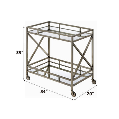 Kristensen Mirrored & Antique Gold Finish Serving Cart - Antique Gold - Serving Cart with Mirrored Top & Shelf - Elegant Finish
