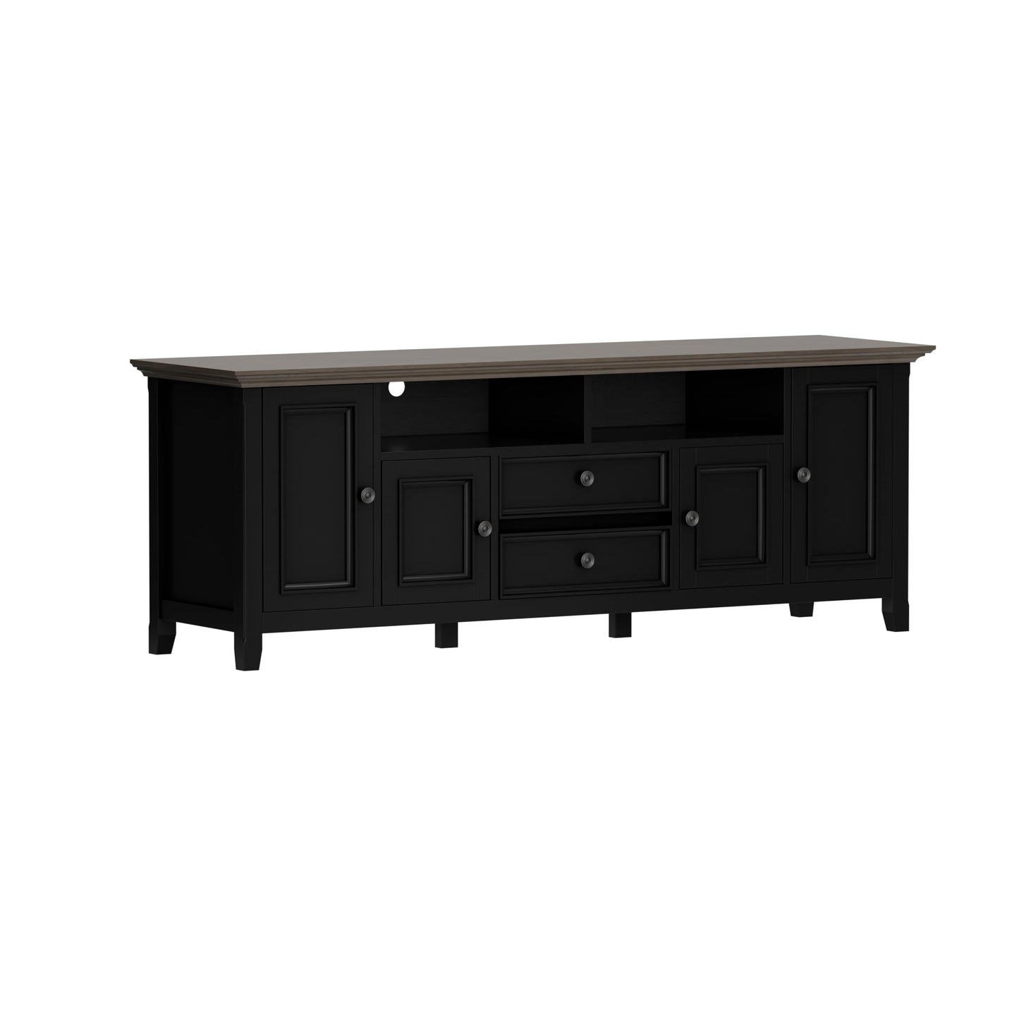 SIMPLIHOME Amherst TV Stand - 72 inch Wide Solid Wood Entertainment Console in Black/Smoky Brown, Transitional Media Center for TVs up to 80 Inches with Cabinets, Drawers, Shelves and Cable Management