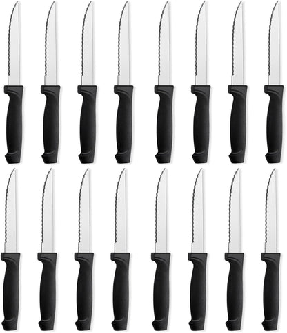 Pleafind 16-Pcs Steak Knives Set, 8.5 Inch Serrated Stainless Steel Knives, Elegant Black for Home, Kitchen, Restaurant