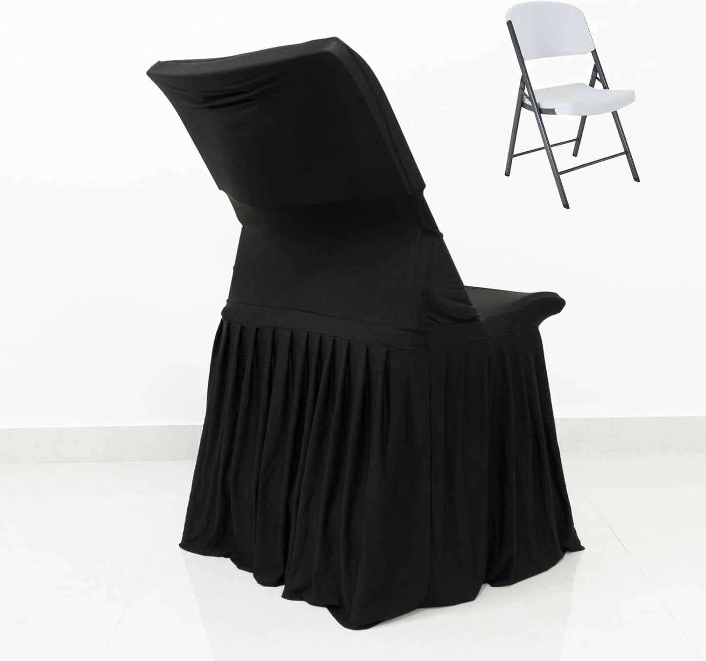 Efavormart Lifetime Folding Chair Cover Black Spandex Pleated Stretch Slipcover with Floor-Length Skirt, Also Fits