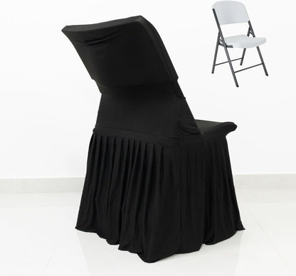 Efavormart Lifetime Folding Chair Cover Black Spandex Pleated Stretch Slipcover with Floor-Length Skirt, Also Fits