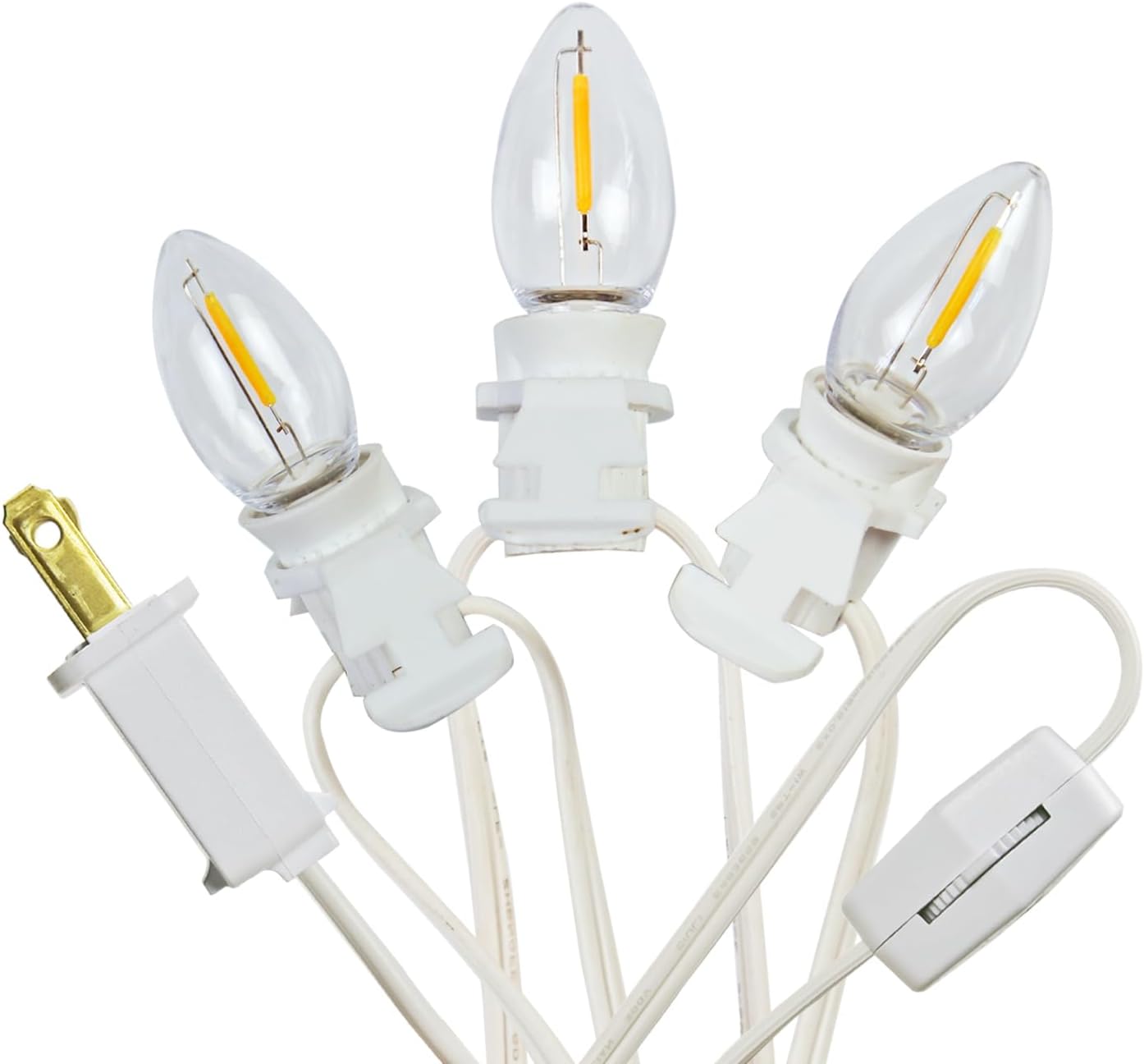 3 C7 Bulbs 3 Bulb Base String Christmas Village Light Accessory Cord with LED Light Universal Clip White Cord