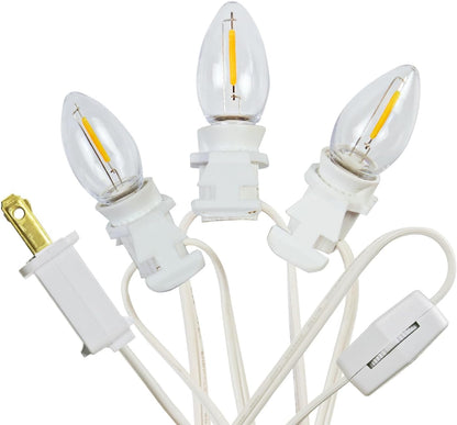 3 C7 Bulbs 3 Bulb Base String Christmas Village Light Accessory Cord with LED Light Universal Clip White Cord