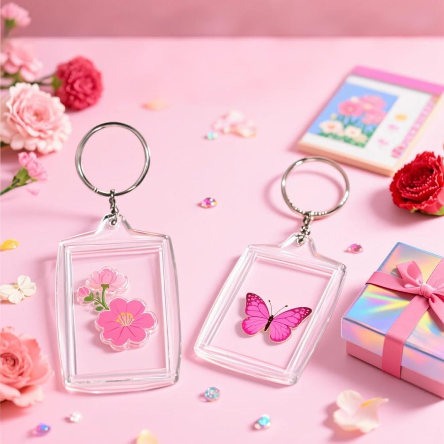 Aiqriwv 150-Pack Clear Acrylic Photo Keychains - Blank Insert Keychain with Metal Ring for DIY Personalization, Gift Favors, Double-Sided Display (2.17" x 1.57")
