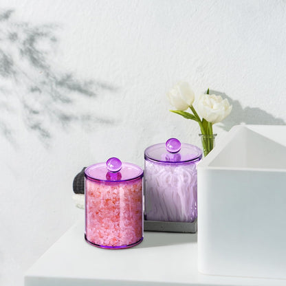 XIPENGKEJI Qtip Holder Set - Stylish Apothecary Jars for Cotton Swabs & Pads | 10oz-12oz Purple Canisters