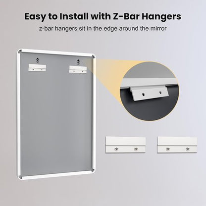 LOAAO Bathroom Mirror - 28x36 Inch White Metal Framed | Large Rounded Rectangle, Anti-Rust, Versatile Hanging