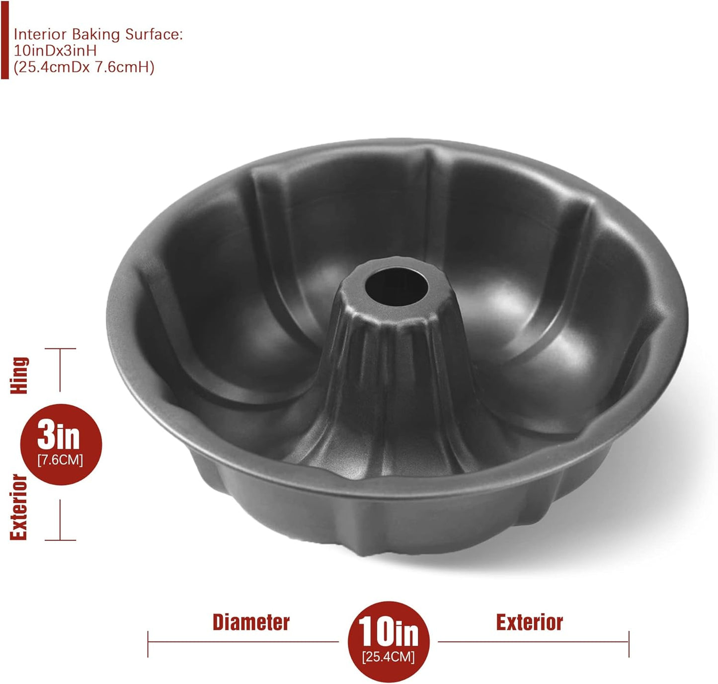 KITESSENSU Set of 2 Non-Stick 9 inch Cake Pans, 12 Cups Premium Fluted Heavy Duty Carbon Steel Baking Mold