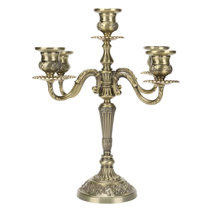 Hamwesh Vintage Candelabra, 5 Candles Capacity Extended Holder Edge Zinc Alloy 5 Arm Candelabra, Metal with Extended Edge for Romantic Dinners Parties Weddings Home Restaurants
