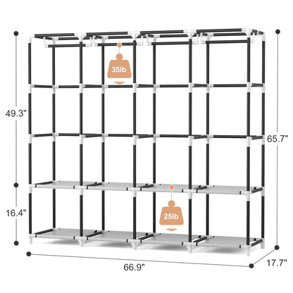 VTRIN Portable Closet for Hanging Clothes 67 Inch Wide Large Capacity Portable Wardrobe Closet with Cover, 4 Storage Shelves and 4 Hanging Rod Sturdy Free Standing Closet for Bedroom, White
