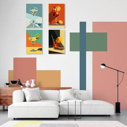 4 Pack Framed Paint by Numbers Kit for Adults Beginner Canvas Painting by Numbers for Adults Cocktail Easy Adult Paint by Number Kits with Frame Cocktails Art Watercolor Painting by Number 8x12 Inch