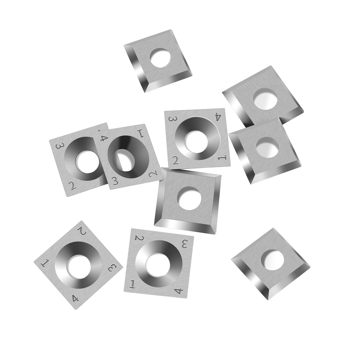 14×14×2mm Square Carbide Inserts for woodturning, Tungsten Carbide Inserts Set, Indexable Woodworking Cutter Fits Spiral Helical Planer Cutter Head or lathe Turning Tipped, with 10pcs Screws (M6*10)
