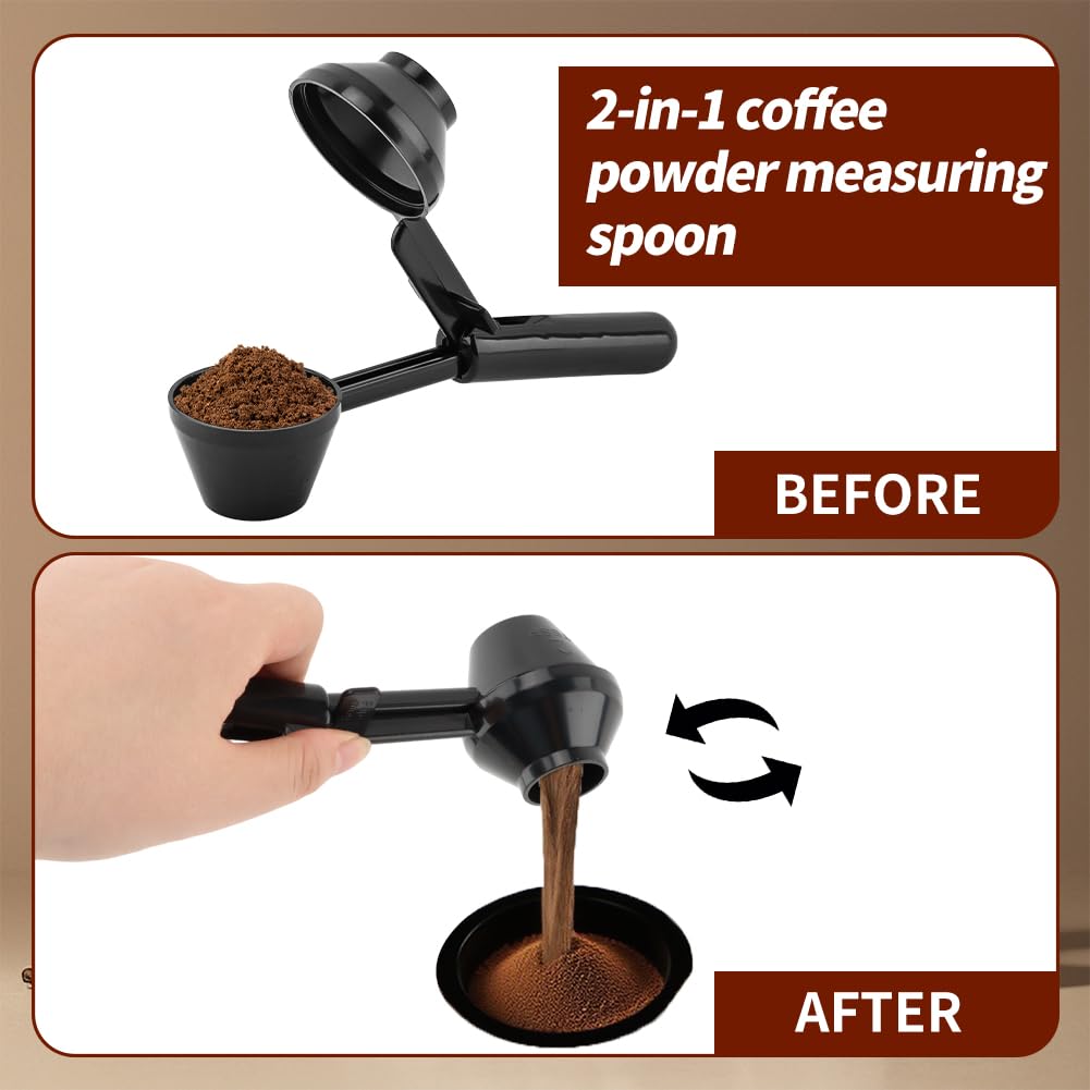 2PCS Coffee Scoop & Funnel for Reusable K Cup Refillable Coffee Pods Coffees Measuring Spoon Scoop with Funnel for Ground Coffees, Protein Powder, Tea (2pcs/black)