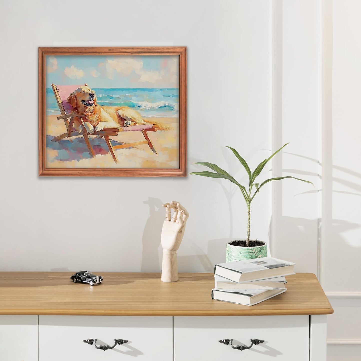 RLTXBUK Coastal Beach Golden Retriever Diamond Art Kits, Gifts for Golden Retriever Lovers, Whimsical Dog Gem Diamond Painting Art Kits for Adults Kids Beginners, Beach House Decor 9.8x11.8 Inch