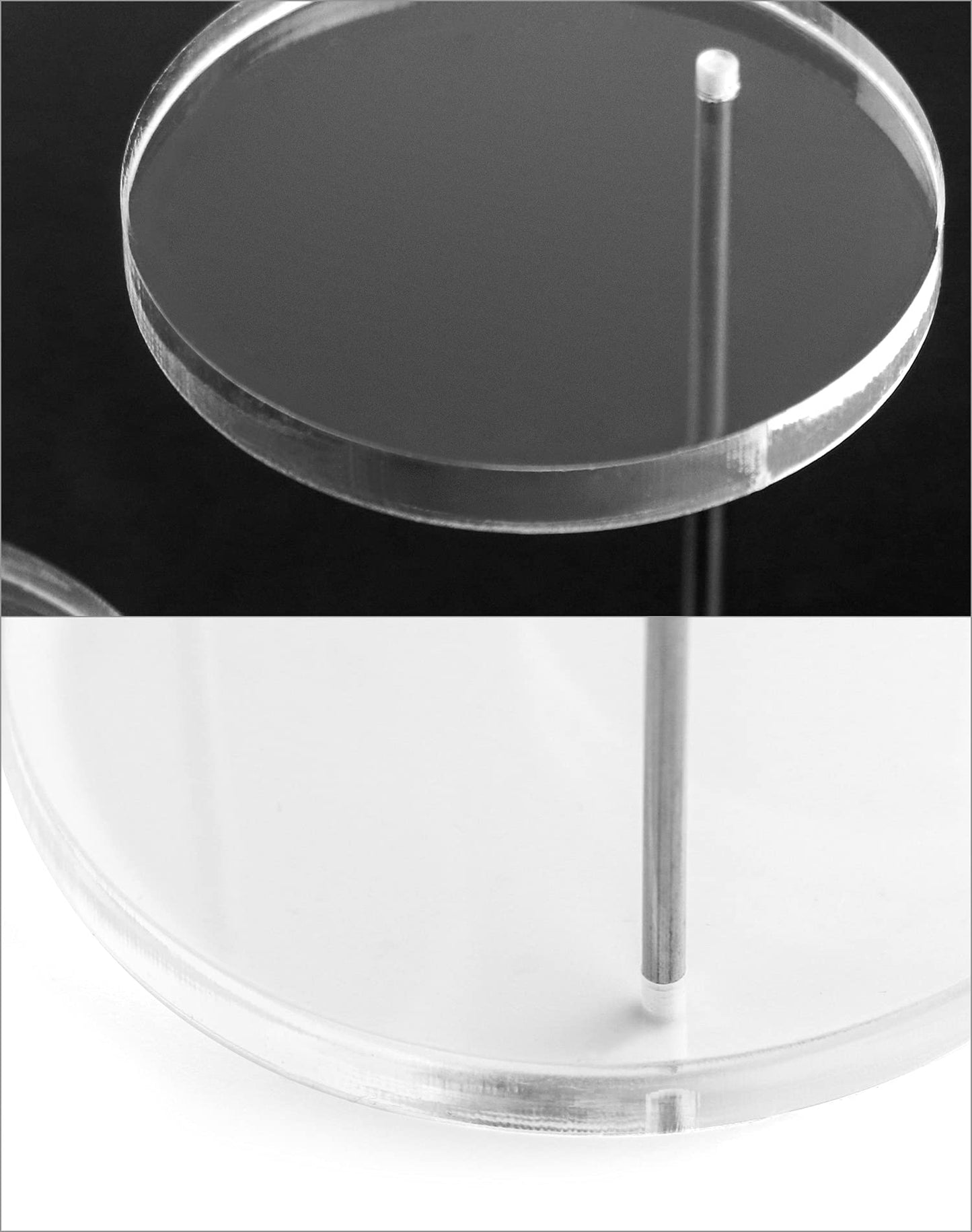 QWORK Mini 3-Tier Clear Acrylic Display Risers – Small Jewelry & Figurine Stand for Home, Storefront & Exhibits, 4 Pack